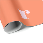 Papier Cadeau Monogramme Moderne Lettre Initiale Orange Rose Cla (Coin rond)