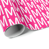 Papier Cadeau monogramme moderne rose fuchsia blanc personnalisé (Coin rond)