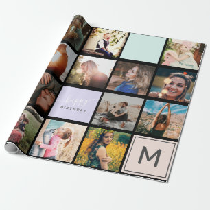 Papier Cadeau Monogramme moderne votre famille 16 photo collage 