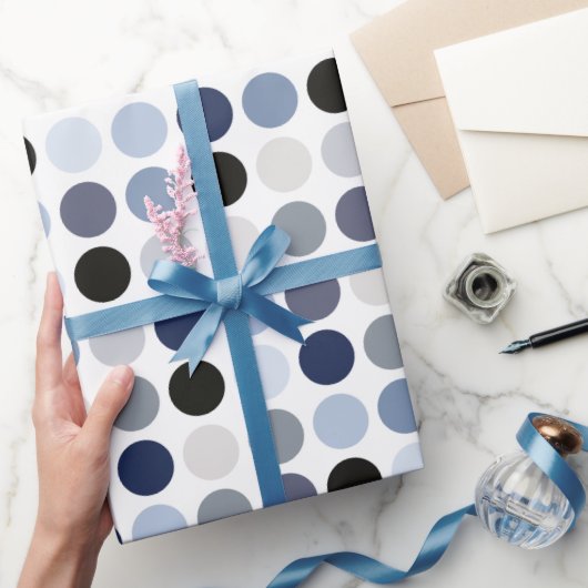 Papier Cadeau monogramme motif pois bleu moderne (Cadeaux)