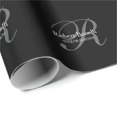 Papier Cadeau Monogramme noir blanc gris (Coin rond)