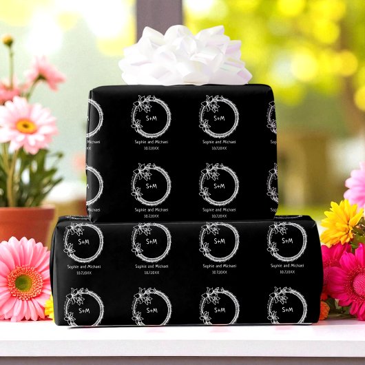 Papier Cadeau Monogramme noir blanc Mariage