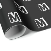Papier Cadeau Monogramme noir blanc personnalisé motif moderne (Coin rond)