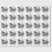 Papier Cadeau Monogramme noir et blanc d'ange gardien rétro (Plat)