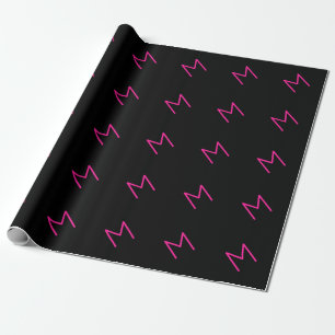 Papier Cadeau Monogramme noir et rose moderne éditable
