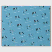 Papier Cadeau Monogramme noir penché & nom blanc, bleu (Plat)