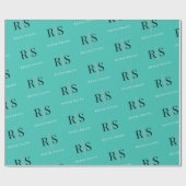 Papier Cadeau Monogramme noir penché & nom blanc, sarcelle (Plat)