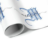 Papier Cadeau monogramme nom commercial personnalisé initial ble (Coin rond)