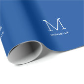 Papier Cadeau Monogramme Nom initial Bleu profond Unique Minimal (Coin rond)