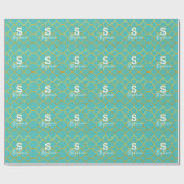 Papier Cadeau Monogramme Nom initial Turquoise Blue Gold Foil 20 (Plat)
