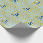Papier Cadeau Monogramme Nom initial Turquoise Blue Gold Parties (Coin)