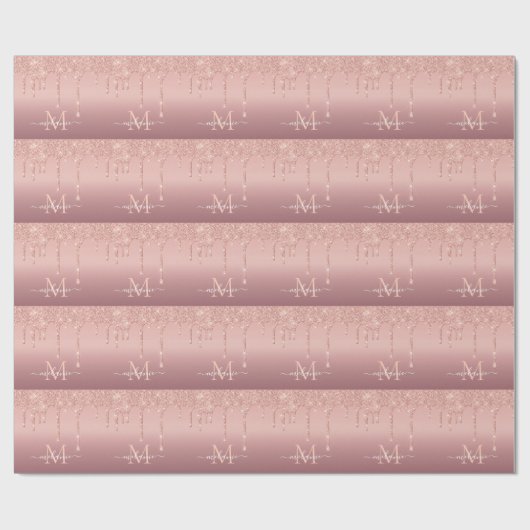 Papier Cadeau Monogramme Nom Rose Parties scintillant or Papier (Plat)