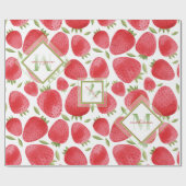 Papier Cadeau Monogramme Ombre + Fraises Rouge & Vert + Rose (Plat)