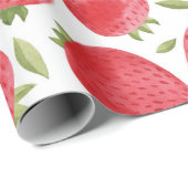 Papier Cadeau Monogramme Ombre + Fraises Rouge & Vert + Rose (Coin rond)