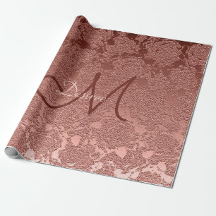 Papier Cadeau Monogramme or rose Élégant modèle floral élégant