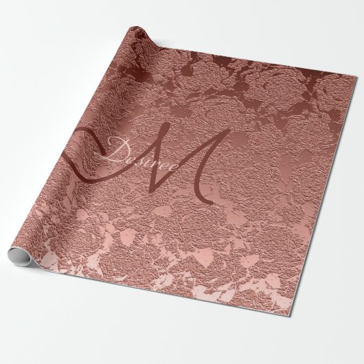 Papier Cadeau Monogramme or rose Élégant modèle floral élégant (Déroulé)