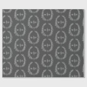 Papier Cadeau Monogramme ovale feuille dessin gris foncé sur bla (Plat)