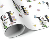 Papier Cadeau Monogramme papillon aquarelle floral lettre H (Coin rond)