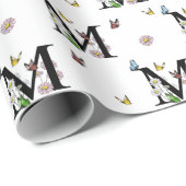 Papier Cadeau Monogramme papillon aquarelle florale lettre M (Coin rond)
