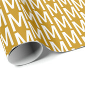 Papier Cadeau Monogramme personnalisé blanc moutarde moderne ini (Coin rond)