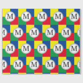 Papier Cadeau Monogramme personnalisé Carré coloré initial (Plat)
