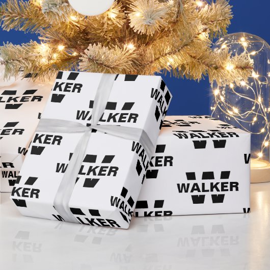 Papier Cadeau Monogramme personnalisé moderne Nom noir et blanc (Vacances)