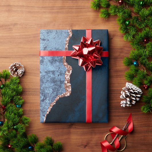 Papier Cadeau Monogramme personnalisé Rose bleu chic Parties sci (Cadeau de vacances)