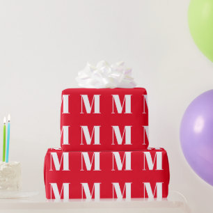 Papier Cadeau Monogramme personnalisé rouge moderne cadeau init