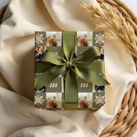 Papier Cadeau Monogramme photo personnalisée À damiers Retro