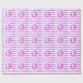 Papier Cadeau Monogramme rayures violettes et blanches (Plat)