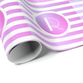 Papier Cadeau Monogramme rayures violettes et blanches (Coin rond)