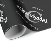 Papier Cadeau Monogramme rétro personnalisé Noir et blanc Noël (Coin rond)