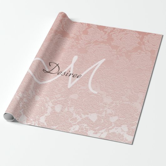 Papier Cadeau Monogramme rose pâle Élégant Art Floral Moderne (Déroulé)