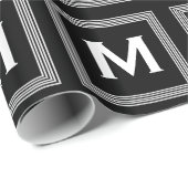Papier Cadeau Monogramme tendance avec bandes Noir et Blanc A09 (Coin rond)
