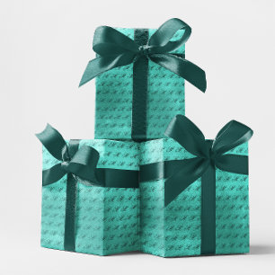 Papier Cadeau Monogramme turquoise brillant Turquoise Faux Foil