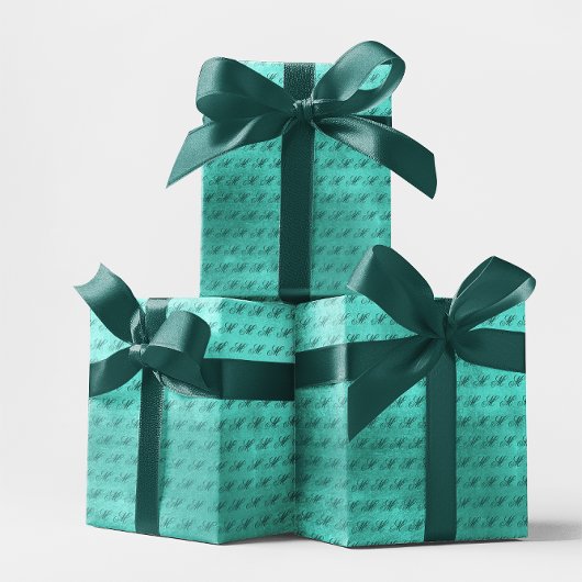 Papier Cadeau Monogramme turquoise brillant Turquoise Faux Foil