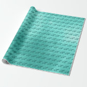 Papier Cadeau Monogramme turquoise brillant Turquoise Faux Foil (Déroulé)