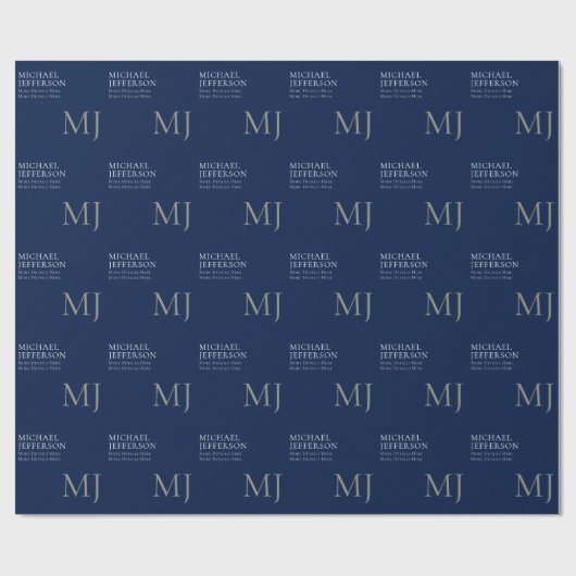 Papier Cadeau Monogramme uni bleu foncé tendance affaires (Plat)