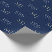 Papier Cadeau Monogramme uni bleu foncé tendance affaires (Coin)