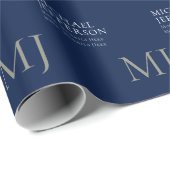 Papier Cadeau Monogramme uni bleu foncé tendance affaires (Coin rond)