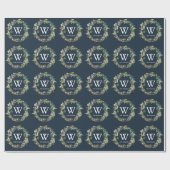 Papier Cadeau Monogramme Verdure couronne Noël Vacances Marine (Plat)