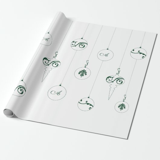 Papier Cadeau Monogramme vert Bauble pendaison ornements Noël (Déroulé)