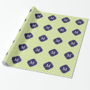 Papier Cadeau Monogramme vert et bleu de kiwi de zigzags de