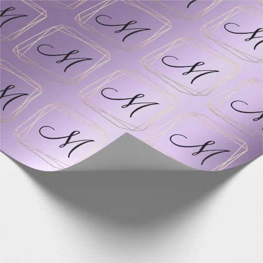 Papier Cadeau Monogramme Violet Lavande Métal Or Diamant Cadre (Coin)