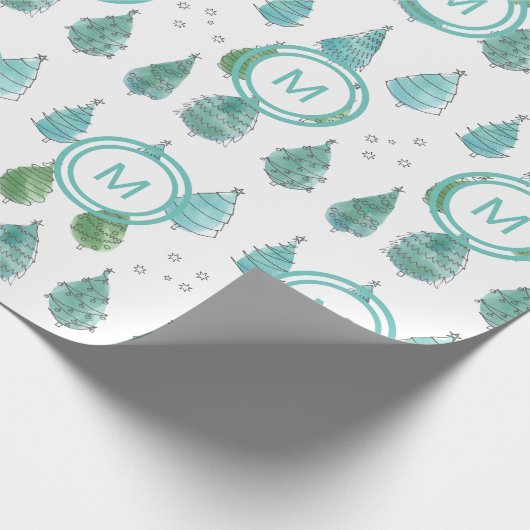 Papier Cadeau Monogrammes Arbres de Noël (Coin)