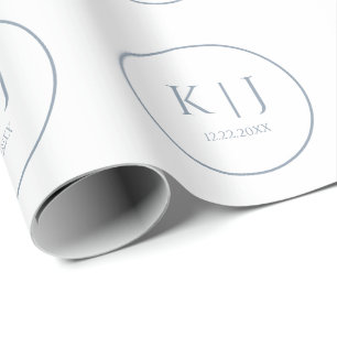 Papier Cadeau Monogrammes Dusty Blue Elegant minimaliste Mariage