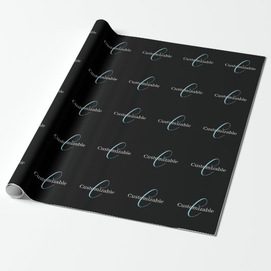 Papier Cadeau Monographie de script cursive modifiable noir bleu (Déroulé)