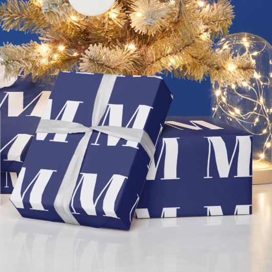 Papier Cadeau Monographie initiale marine moderne bleu & blanc p (Vacances)