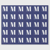 Papier Cadeau Monographie initiale marine moderne bleu & blanc p (Plat)