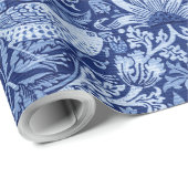 Papier Cadeau Monotone bleu de fraises Thief, William Morris (Coin rond)